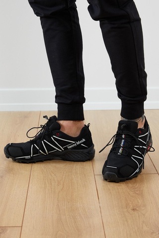 Rahat Kalıp Şeritli Lastik Bağcıklı Erkek Siyah Beyaz Trekking Ayakkabı Tb160-0 Siyah Beyaz