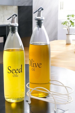 Digithome Aura 2'li Krem Metal Standlı Yağdanlık Seti Şeffaf Etiketli Cam Yağlık 1000 Cys-18 Krem