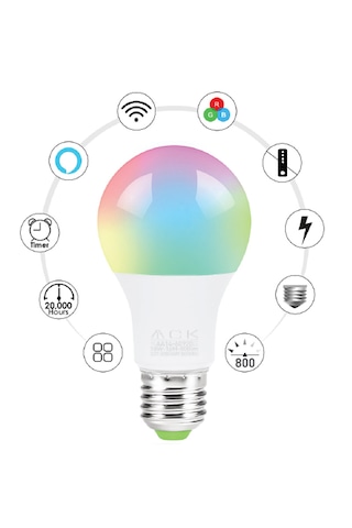 Ack Led Ampul Rgb Wifi Akıllı Uzaktan Kumanda E27 16 Milyon Renk