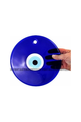 Büyük Boy Delik Mavi Nazar Boncuk Boncuğu Cam Nazarlık - Çap 22Cm
