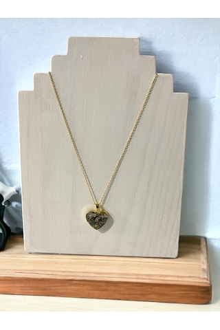 Çelik Kalp Sedef Kolye Uçlu Bayan Altın Renk Kolye Çelik