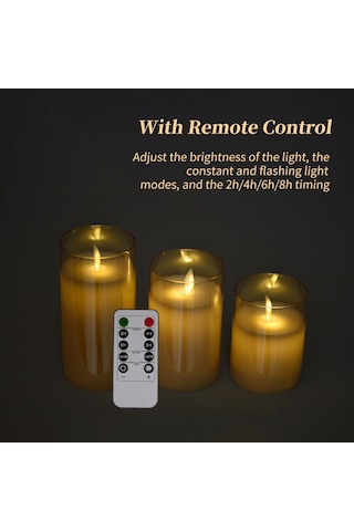 Tenfowee Uzaktan Kumandalı Led Alevsiz Mum Seti - 3 Adet, Sıcak Beyaz Işık, Ev Dekorasyonu Ve Hediye İçin İdeal