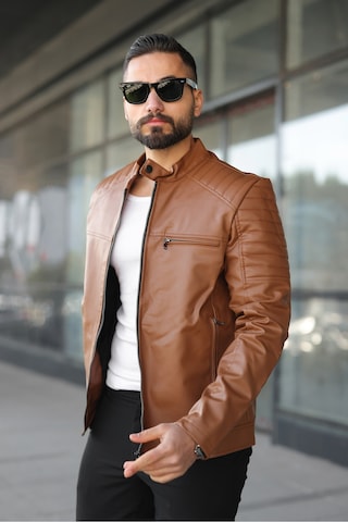 Erkek Taba Dar Kesim Deri Ceket Taba