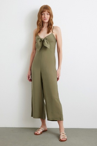 Nevermore Fiyonklu Askılı Tulum Haki Haki