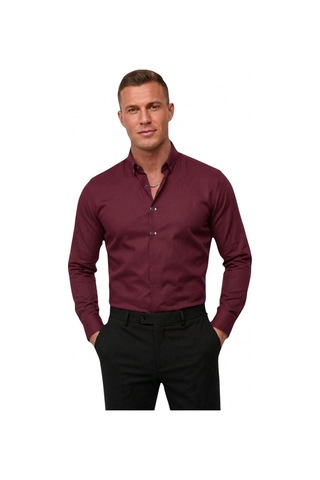 Deep Sea Deepsea Bordo Slim Fit Likralı Kolay Ütülenebilir Gizli Düğmeli Erkek Gömlek 2602614