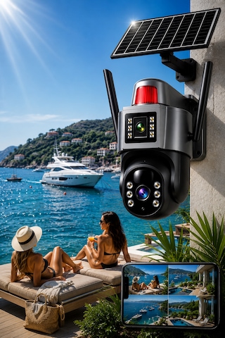 O-kam 7015 4g 6mp Dual Lens Güneş Panelli Solar Sirenli Güvenlik Kamerası 1 Yıl İnternet