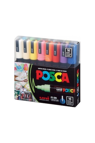 Uni Posca Su Bazlı Marker Seti Pc-5m 1.8 2.5 Mm 16 Renk Çok Renkli