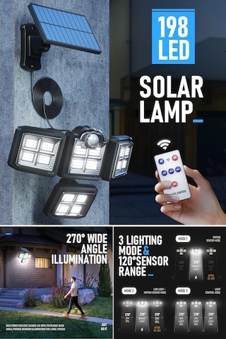 Technojet Solar Güneş Enerjili 198 Ledli Kumandalı Hareket Sensör