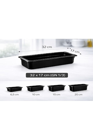 1/3 Gn Siyah Polikarbon Gastronom Küvet 32x17 Cm 6.5 Cm Derinlik