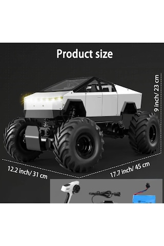1:8 Dev Büyük Boy 4x4 Cybertruck Rc Kumandalı Uzaktan Kumandalı Araba 2.4 Ghz Işıklı Yeşil