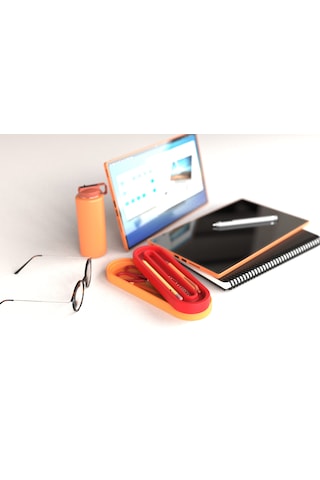 Tıdy Base - Desk Organizer Renkli Kapaklı Kalemlik Seti Kalem, Makas Ve Ataş Düzenleyici Turuncu