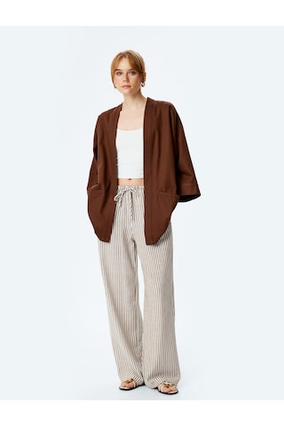 Koton Pamuklu Cepli 3/4 Geniş Kol Oversize Kimono Kahverengi 5sak50001ew Kahve Kahverengi
