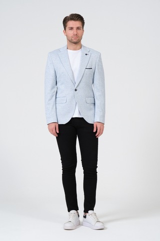 Bonesti Erkek Slim Fit Blazer Ceket Beyaz Mavi Noktalı