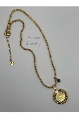 Arnes Jewelry Çelik Dorikalı Çeyrekli Kolye Gold
