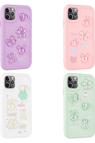 Apple Uyumlu iPhone 11 Pro Max Kılıf Kabartma Figürlü Parlak Zore Toys Silikon Kapak Light Green