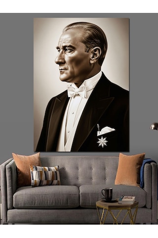 Atatürk Smokinli Profil Portresi Dekoratif Kanvas - Mdf Ahşap Tablo