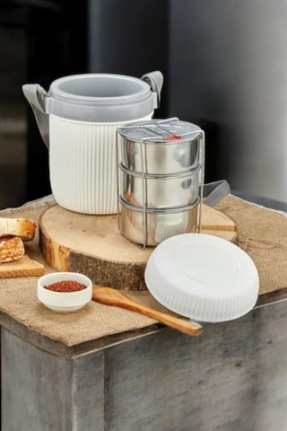 Digithome Paslanmaz Çelik Hazneli 3'lü Yemek Termosu 1,2 Lt Bej - Ckr3147 C320.025