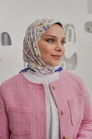 Afvente Çiçek Desen Mavi Soft Pamuk Eşarp