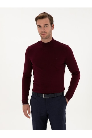 Cacharel Bordo Slim Fit Pamuk Karışımlı Yarım Balıkçı Yaka Triko Kazak Kırmızı