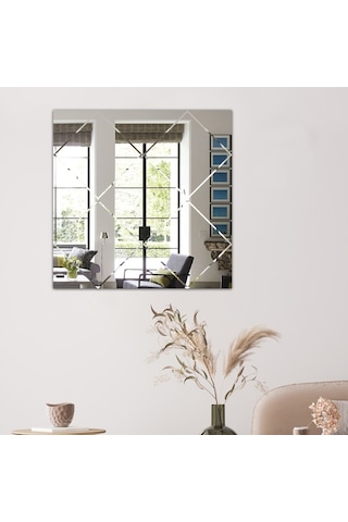 Ayna | Düz Ayna | Baklava Kanallı Kare Ayna | 60Cm X 60Cm Şeffaf
