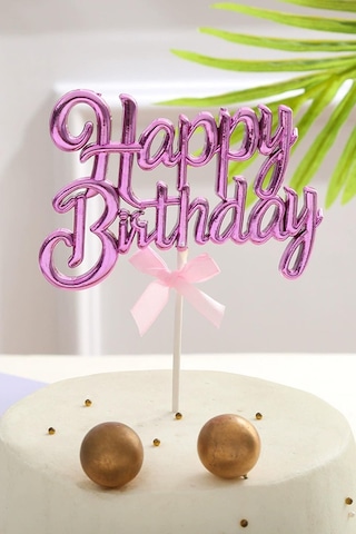 Fuşya Renk Happy Birthday Yazılı Pasta Süsü Tüm Yaşlar