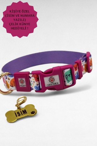 Caramelos Köpek Tasma Seti Kişiye Özel İsimli Tasma H Tipi Tasma Lila