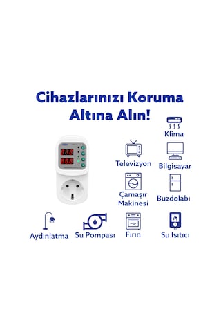 Tomzn Ayarlanabilir Voltaj Ve Akım Korumalı Priz - 16a - Yüksek Gerilim Koruma - Elektrik Bekçisi