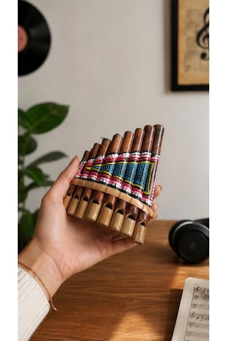 Pan Flüt 8 Li Bambu El Yapımı Otantik Müzik Aleti Dekoratif Üflemeli Çalgı