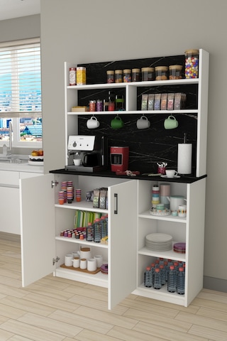 Asra Trend Kahve Köşesi KAHVE02 %100 MDF Çok Amaçlı Mutfak Dolabı Beyaz - Royal Mermer