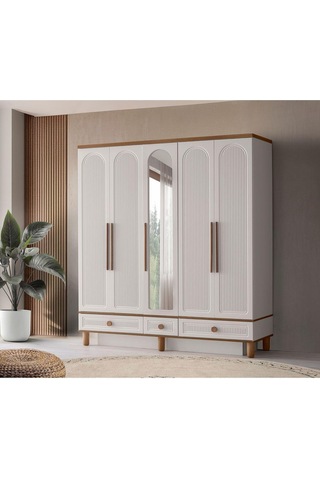 %100 Mdf-aytaşı-bohem Mahlas 5 Kapaklı Aynalı Gardırop