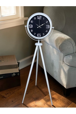 Kontrast Tasarım Beyaz Tripod Ayaklı Saat