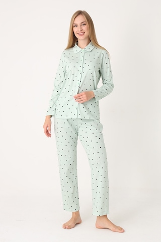 Nbb Kadın Yeşil Polka Dot Önden Düğmeli Pijama Takım YESIL