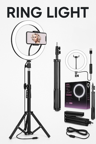 Ring Fill Light Led Işıklı Tripod 10 Inç Halka Youtuber Tiktok Makyaj Işığı Ayaklı Tripot