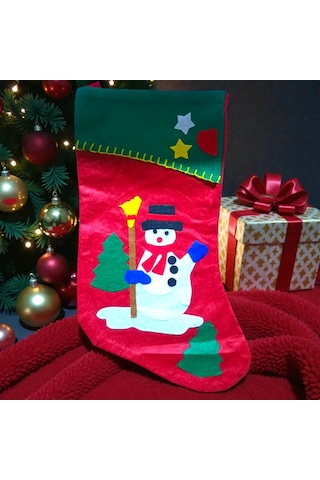 Noel Çorabı Kırmızı Kardan Adam Figürlü Çorap Yılbaşı Süsleri Yılbaşı Dekoru 44 Cm Kardan Adam Çorap