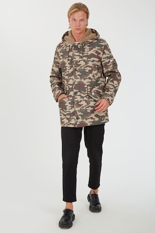 Sposo 1738 Su Itici Kumaş , Kapşonlu Kahveli Kamuflaj Erkek Kaban Yeşil - Kahverengi