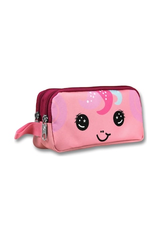 Cennec İki Bölmeli Sevimli Unicorn Desenli Pembe Kız Çocuk Kalem Çantası - 6044 Pembe - Kırmızı