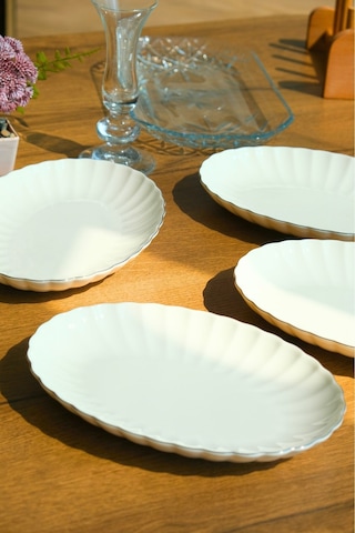 Kütahya Porselen Bone Luz Platin File Kayık Tabak 24x17cm Bnlzf24ky220 4 Lü Ekru