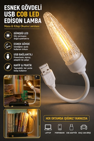Usb Led Kitap Okuma Lambası Esnek Usb Masa Lambası Laptop Powerbank Uyumlu Günışığı Gece Işığı Beyaz