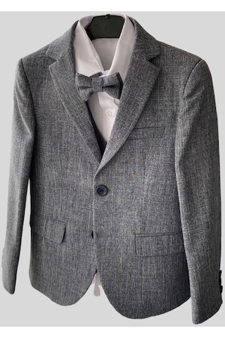 Ceketli Yelekli Papyonlu Erkek Çocuk Takım Elbise Gri