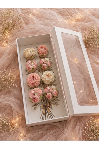 8 Li Cupcake Kutusu Çiçek Baskılı 42x20x10