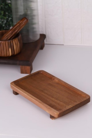 Atby Akasya Doğal Ahşap Dikdörtgen Ayaklı Sunumluk 26x14 Cm Kahvaltı Peynir Atıştırmalık Servis Tabağı Ahşap