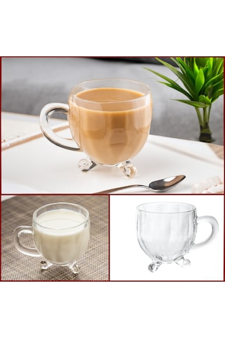 Porsima 15719 Ayaklı Kulplu Desenli 4'lü Cam Bardak 200 Cc