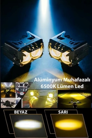 2 Adet Led Spot Işık Ve Sarı Beyaz Projektör Lens 2 Gözlü Dikdörtgen Baykuş Led Off Road Lamba Motosiklet