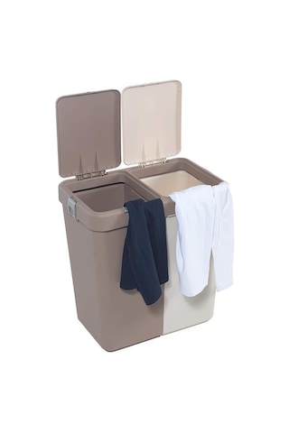 Motek 80 Litre Kirli Çamaşır Sepeti Çamaşır Selesi İkili Çeyiz Seti Kahve Krem