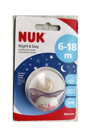 Nuk Night & Day Ortodontik Silikon Emzik 6-18 Ay İkili / Mor