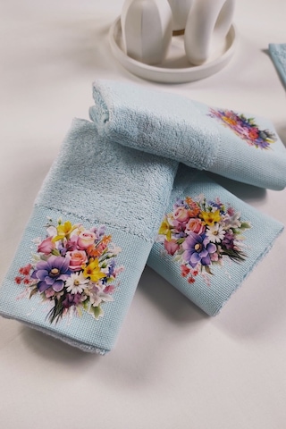 3'lü Mutfak Havlu Takımı - Bebe Mavi El Havlusu Seti - Ekstra Yumuşak - 30x50 Cm - Çiçek Bahçesi Bebek Mavisi