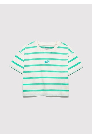 Mavi - Mavi Logo Baskılı Yeşil Çizgili Crop Tişört 7610182-88145 Yeşil
