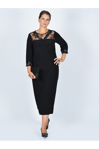 Nidya Moda Büyük Beden V Bant Elbise-4025S Çok Renkli