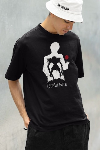 Anime Dizi Death Note Baskılı Unisex Oversize Tişört Siyah