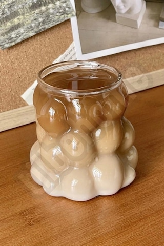 Tilbe Home Boncuklu Pipetli Cam Bardak Üzüm Tanesi Şeklinde Meşrubat Bardağı Seti 2'li 350 ML